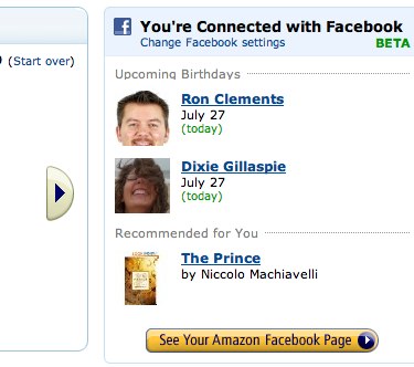 Amazon connects to Facebook screenshot amazon facebook Amazon Facebook Surprises